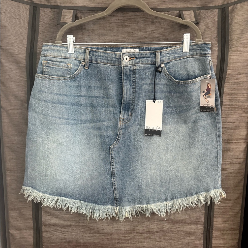 NWT Light Denim Skirt with Curved Fringe Hem